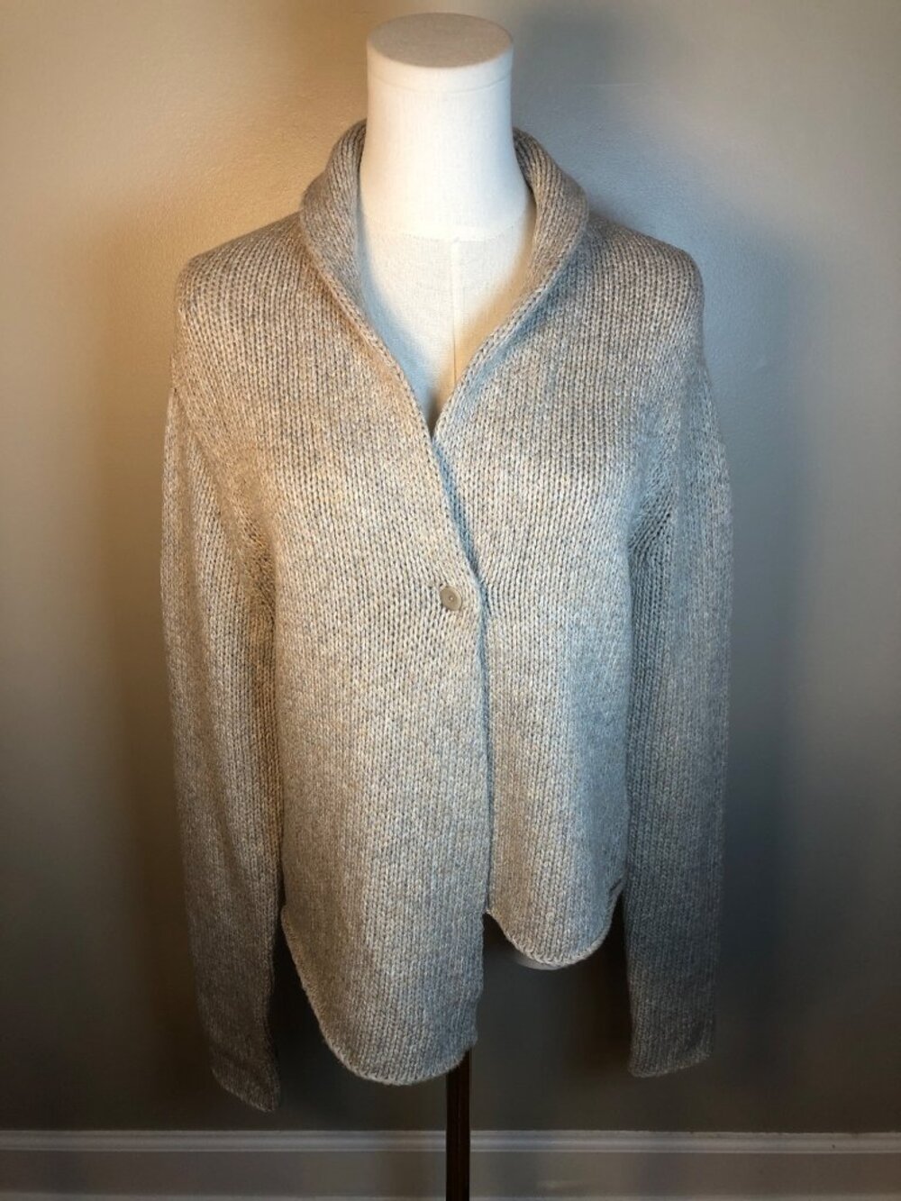 Eileen Fisher Wool Cashmere Angora Shawl Collar Cardigan Sweater Sz S Lagenlook